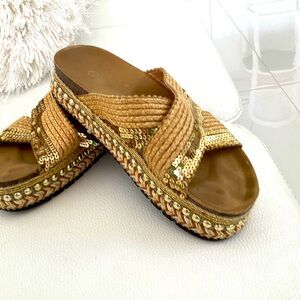 Gold Sequin Women's Slide Sandals
